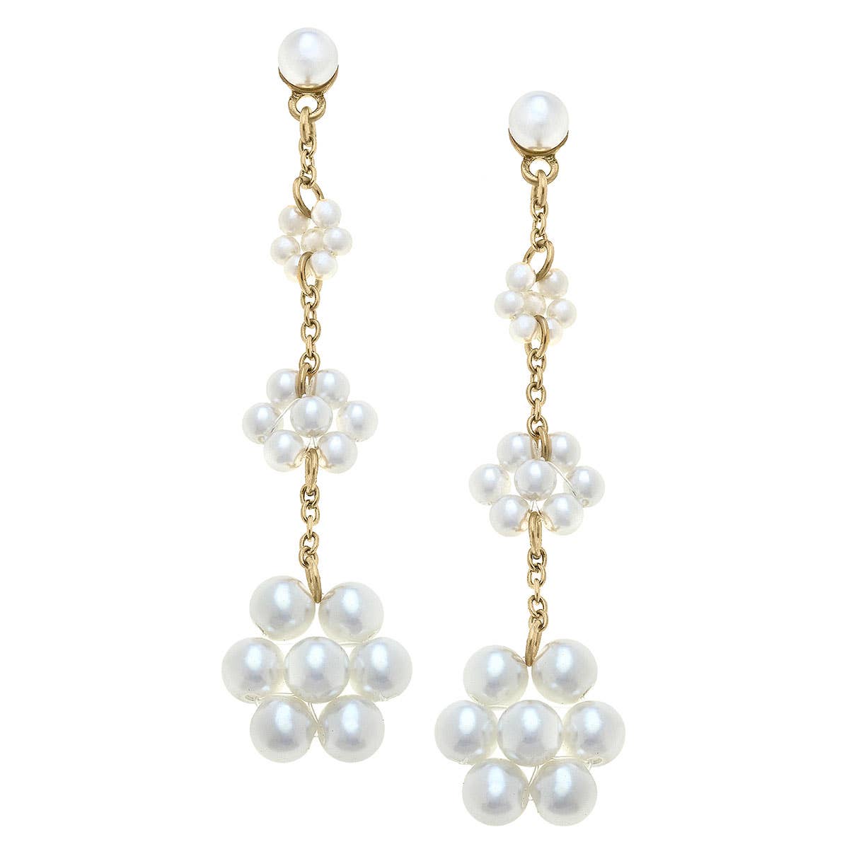 Lora Pearl Flower Drop Earrings in Worn Gold & Ivory