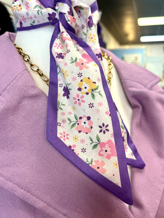 Purple Floral Ribbon Scarf