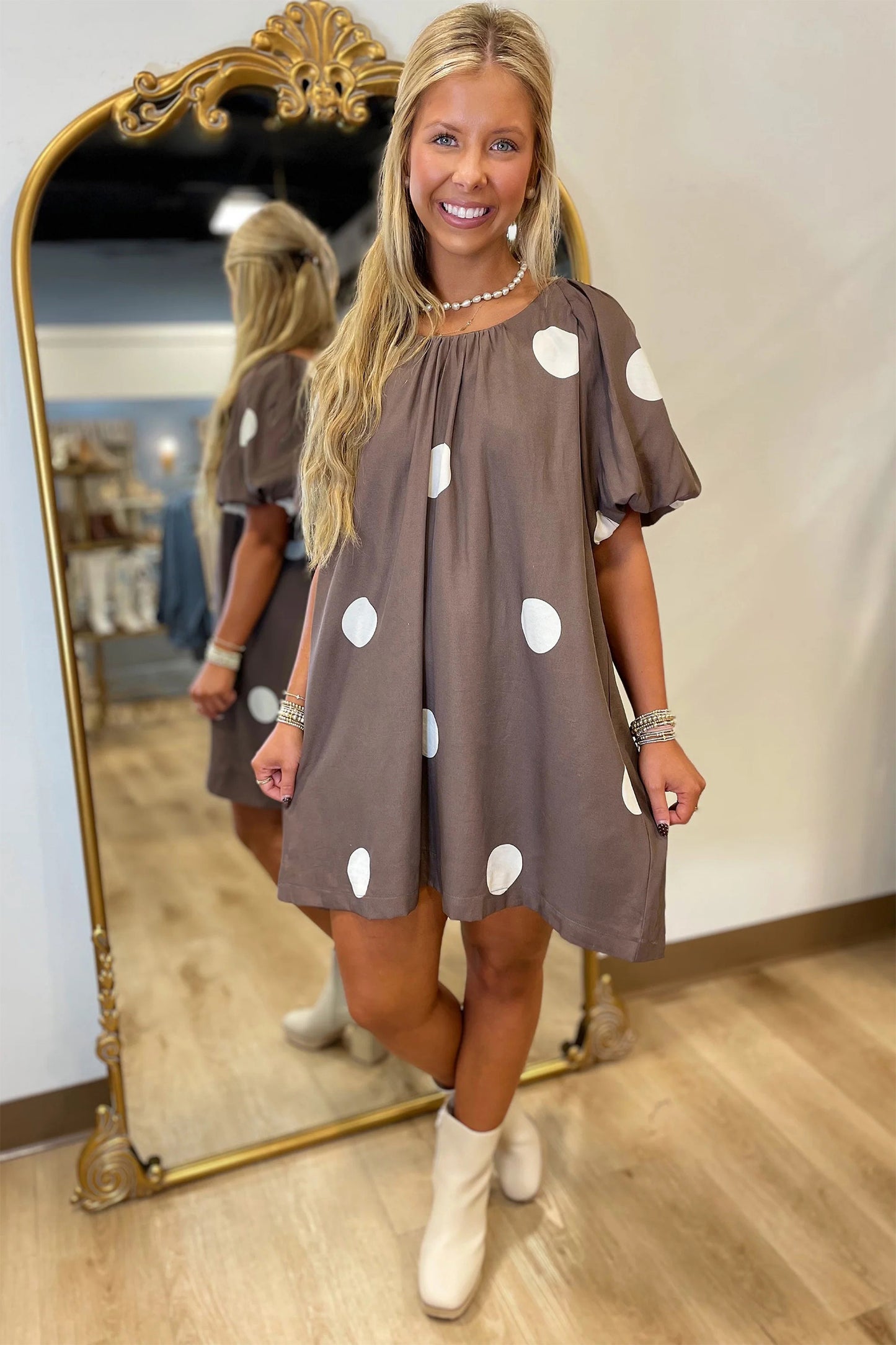 Coffee & Cream Polka Dot Dress