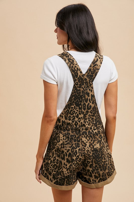 Leza Short Denim Leopard Overalls