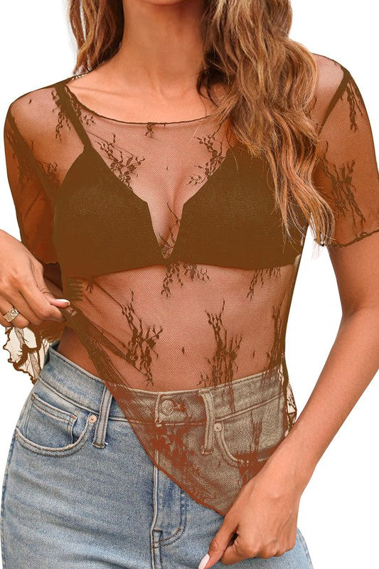 Anneliese Mesh Top - Drk Brown
