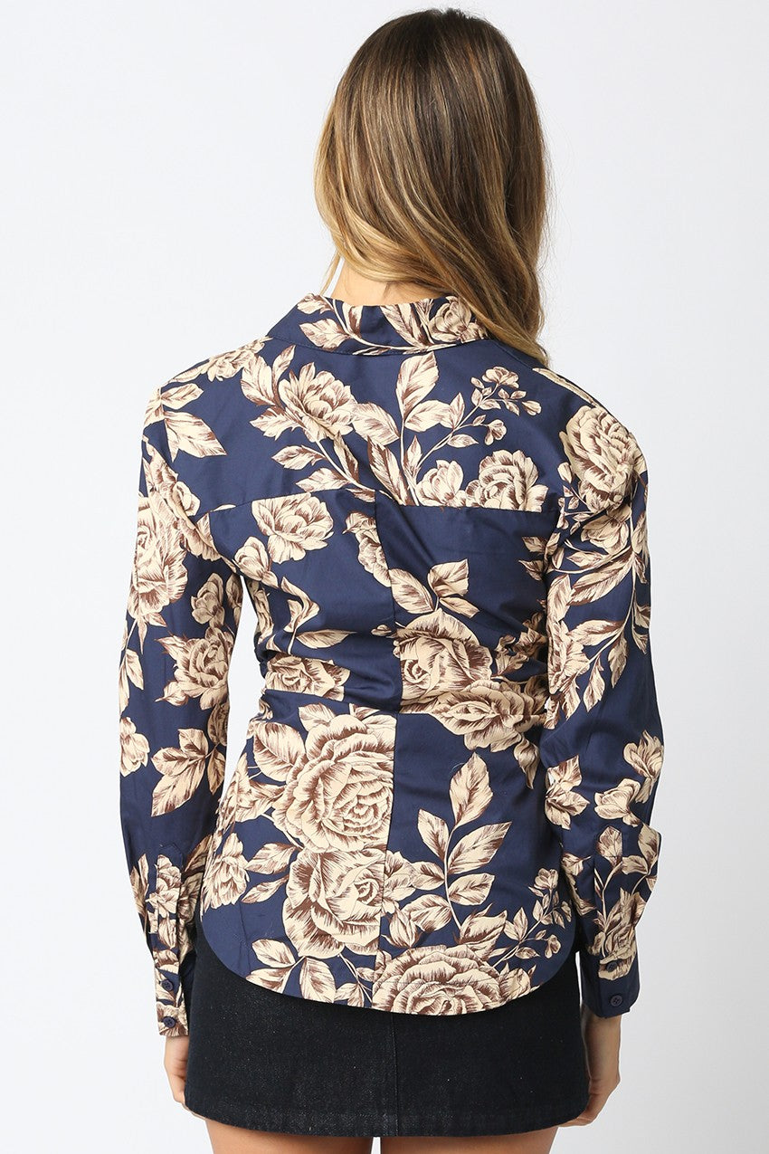 Larson Blouse - Navy/Tan