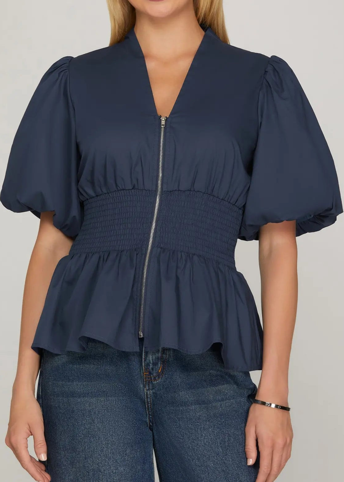 Tela Blouse-Teal Bubble Sleeve