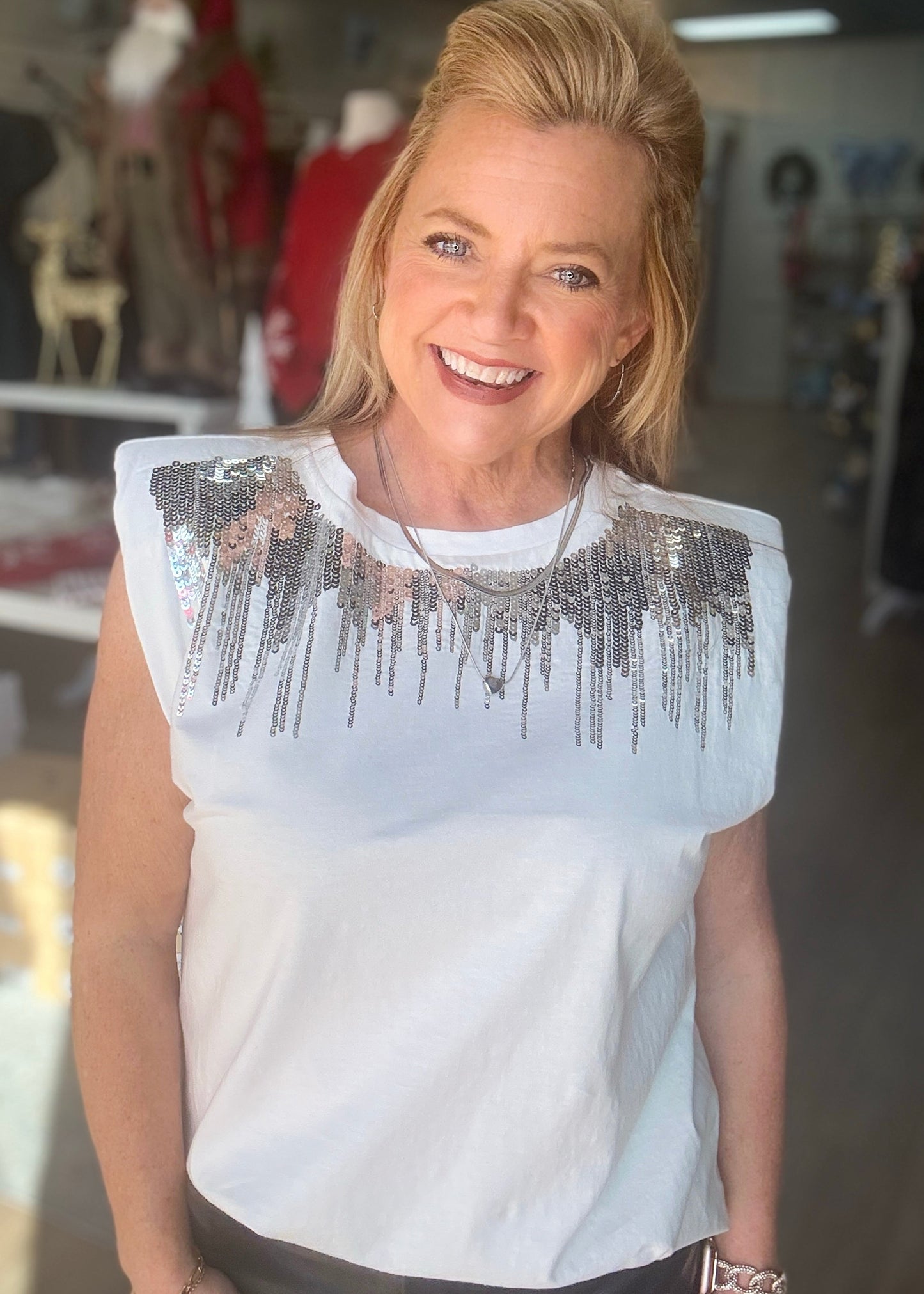 White Sequin T-Shirt