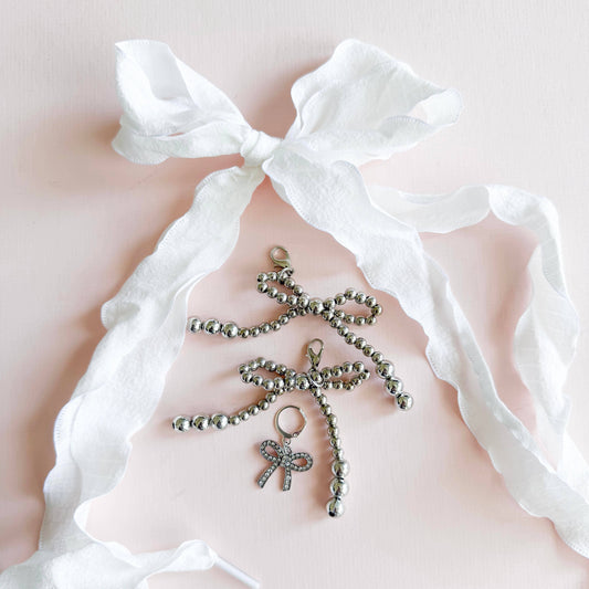 White Ribbon Shoelace w/silver charms