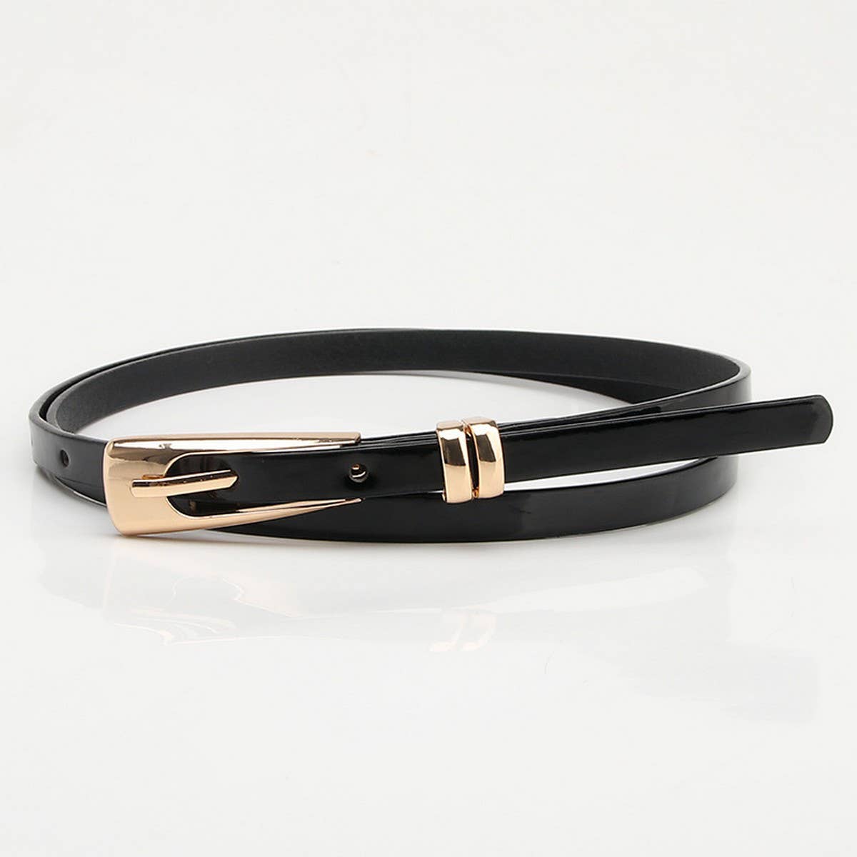 Black Classic Skinny Belt/Gold Buckle