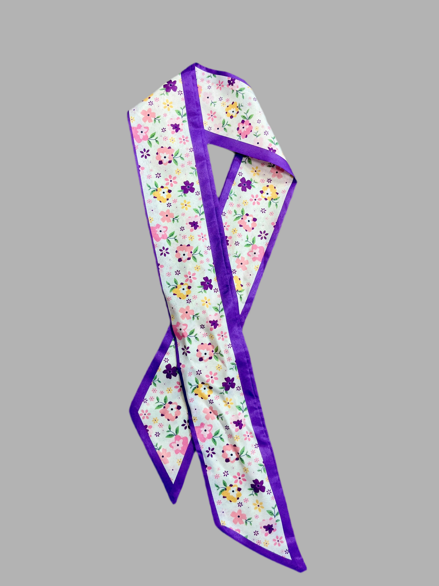 Purple Floral Ribbon Scarf