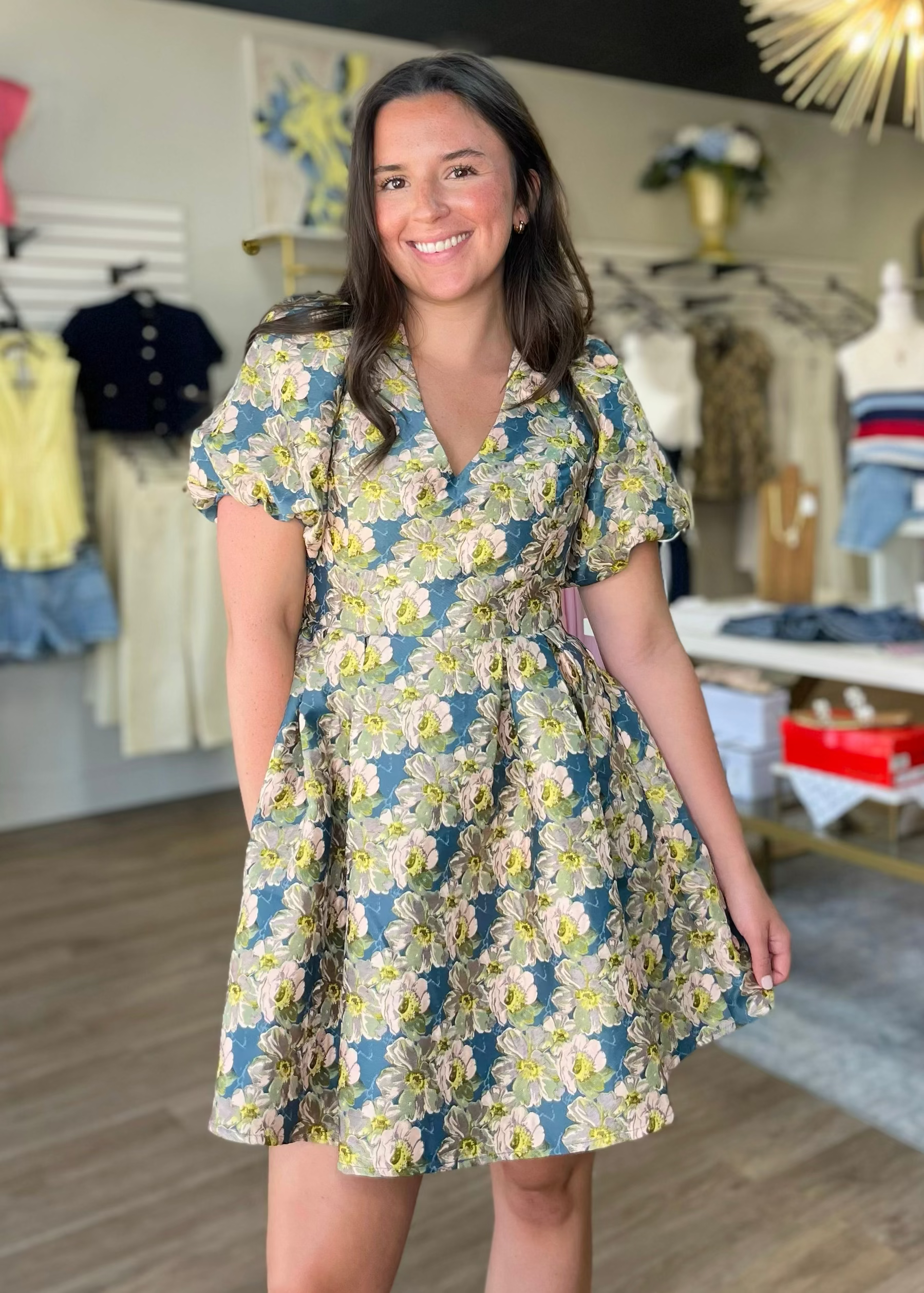 yellow jacquard dress Teal Floral Mini Tiffany Blue Tulle Long Color:BRRW wrinkleresistant fitted waist that tops