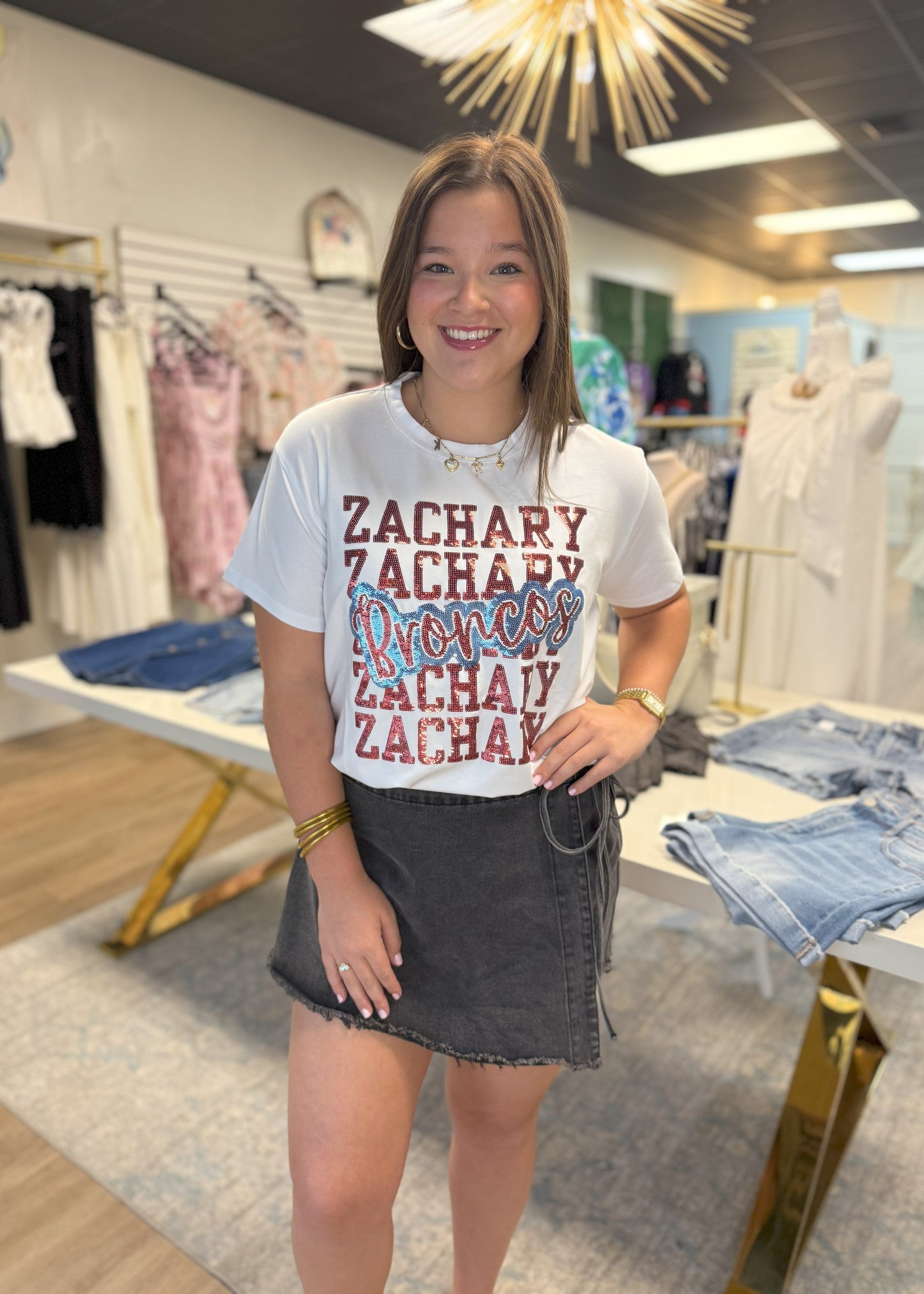 Zachary Broncos Block Sequin Tee