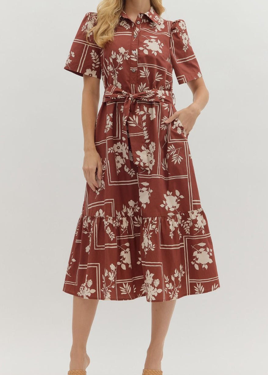 Lynette Midi Dress-Brick