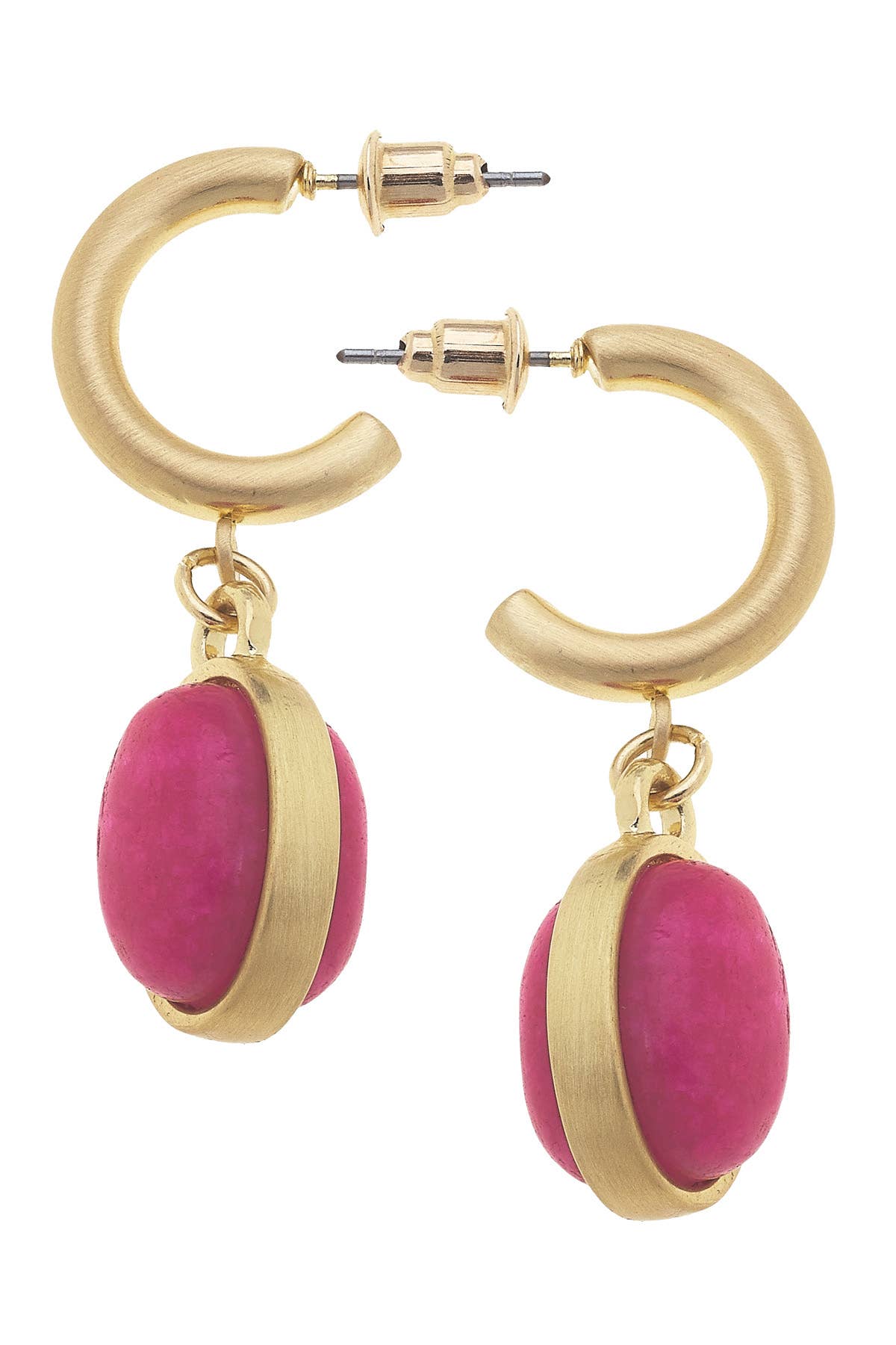 Caroline Gemstone Drop Hoop Earrings: Fuchsia
