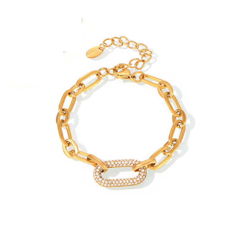 CZ Pave Oval Paper Clip Bracelet: Bracelet