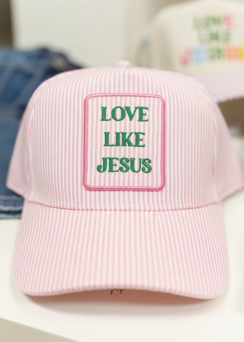 Love Like Jesus Pink Stripe Trucker Hat - ElleBoutiqueZachary