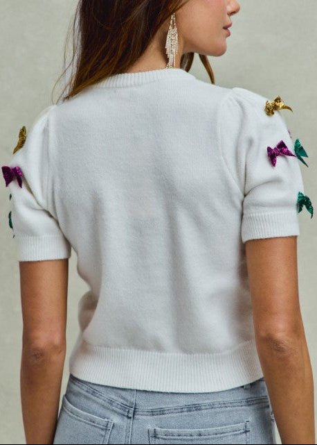 Mardi Gras Bow Puff Sleeve Top - ElleBoutiqueZachary