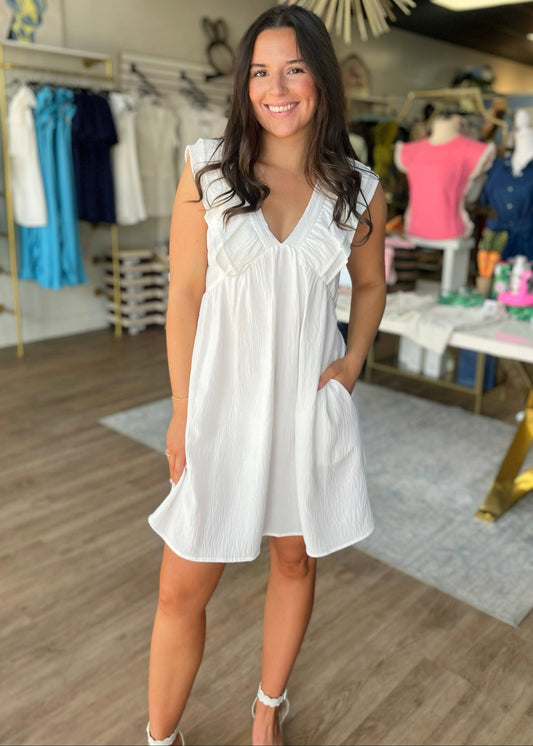 Summer Breeze White Ruffle Mini Dress - ElleBoutiqueZachary