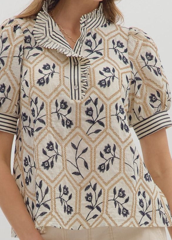 Meg Blouse-Navy & Cream