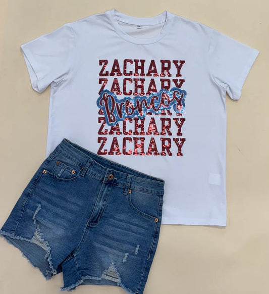 Zachary Broncos Block Sequin Tee - ElleBoutiqueZachary