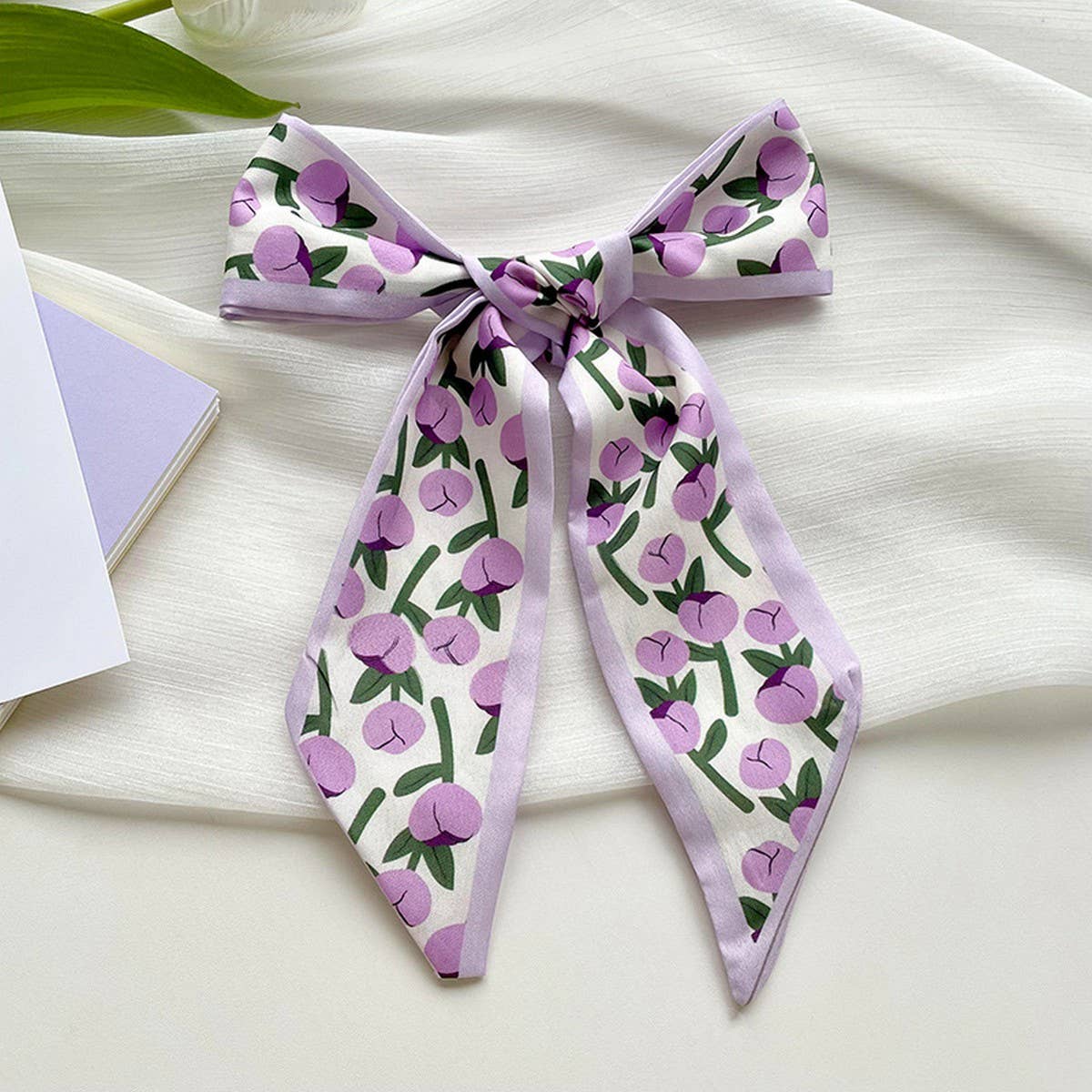 Purple Floral Ribbon Scarf