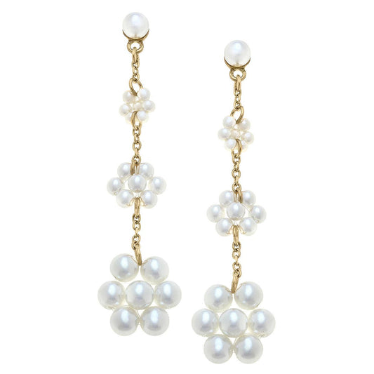 Lora Pearl Flower Drop Earrings in Worn Gold & Ivory