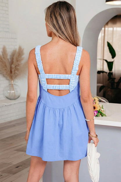 Gingham Contrast Patchwork Loose Mini Dress
