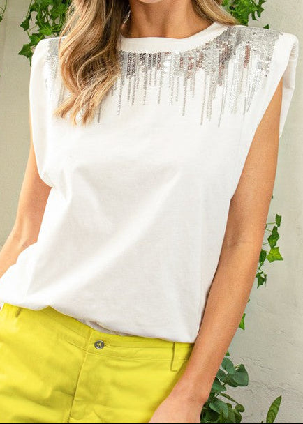 White Sequin T-Shirt