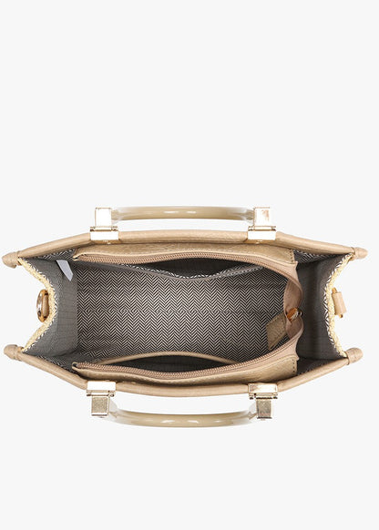 Natural Woven Straw Satchel Crossbody Handbag