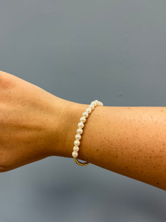 Half 3mm Gold 5mm Pearl Gold Filled Beaded Bracelets