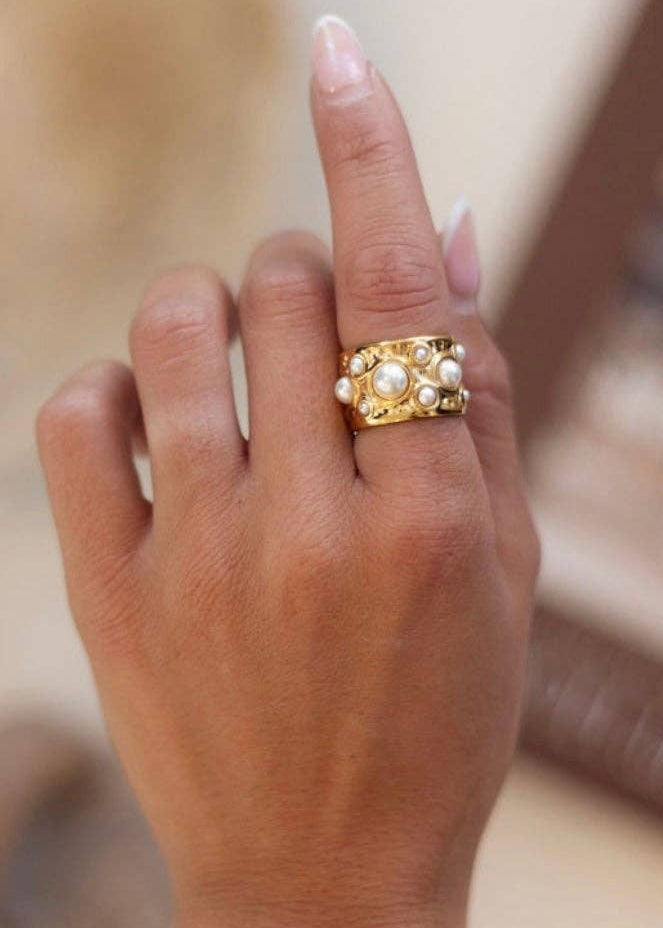 Pearl Studded Ring, Gold - 7