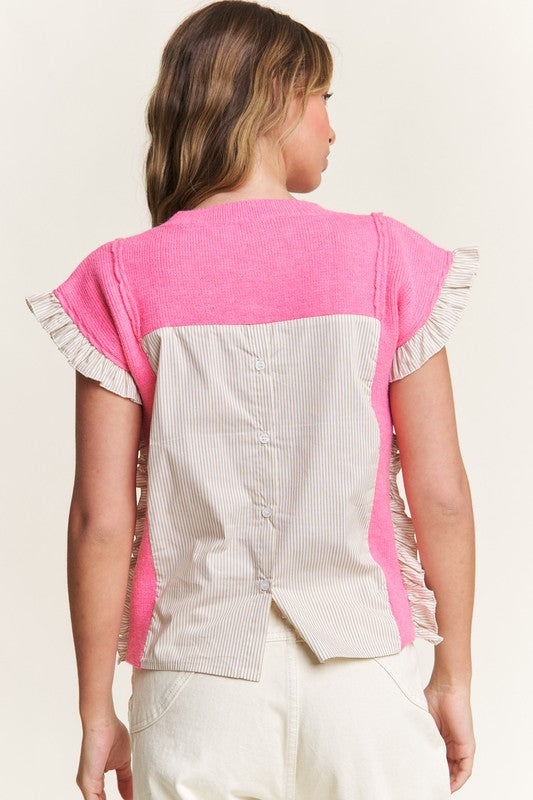 Pink Sweater w/ruffle contrast