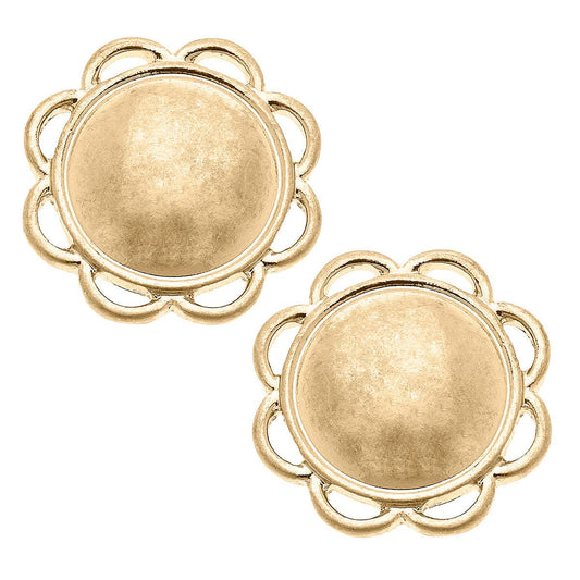 Gigi Flower Stud Earrings in Worn Gold