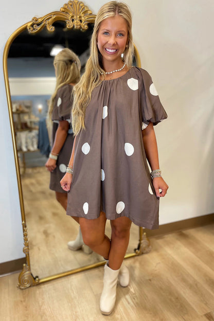 Coffee & Cream Polka Dot Dress