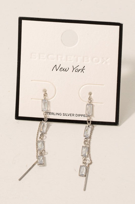 Silver Baguette Threader Earrings