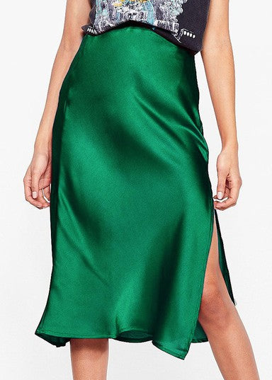Green Satin Midi Skirt