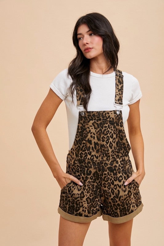 Leza Short Denim Leopard Overalls
