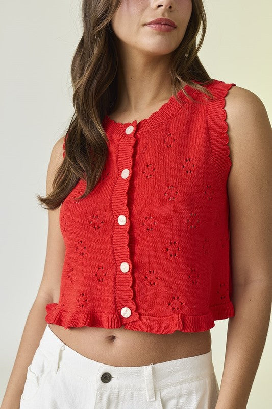 Libby Ruffle Sleeveles Cardigan Vest
