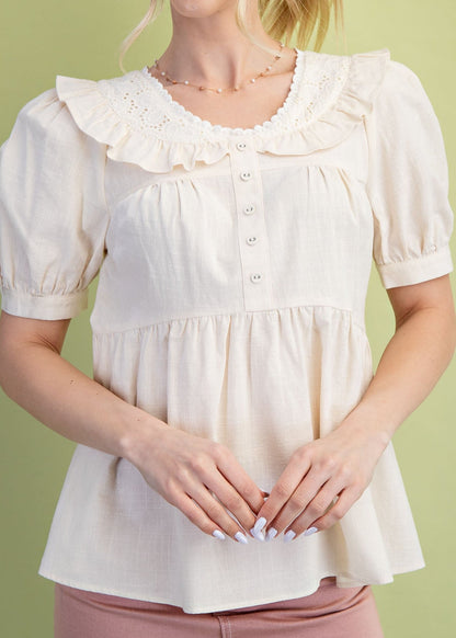 Sweet Grace Lace Collar Babydoll Top