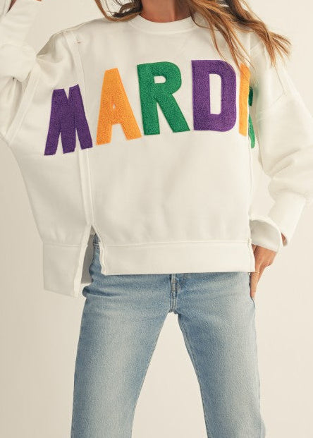 Mardi Gras Chenille Letter Sweatshirt
