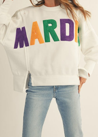 Mardi Gras Chenille Letter Sweatshirt