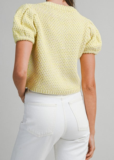 Yellow Puff Sleeve Cardigan