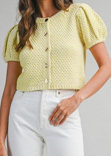 Yellow Puff Sleeve Cardigan