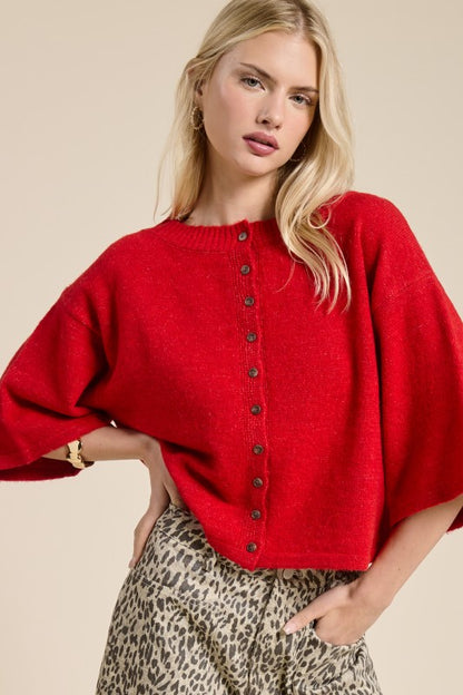 Red Dolman Sleeve Cardigan