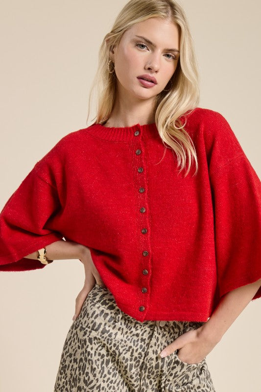 Red Dolman Sleeve Cardigan