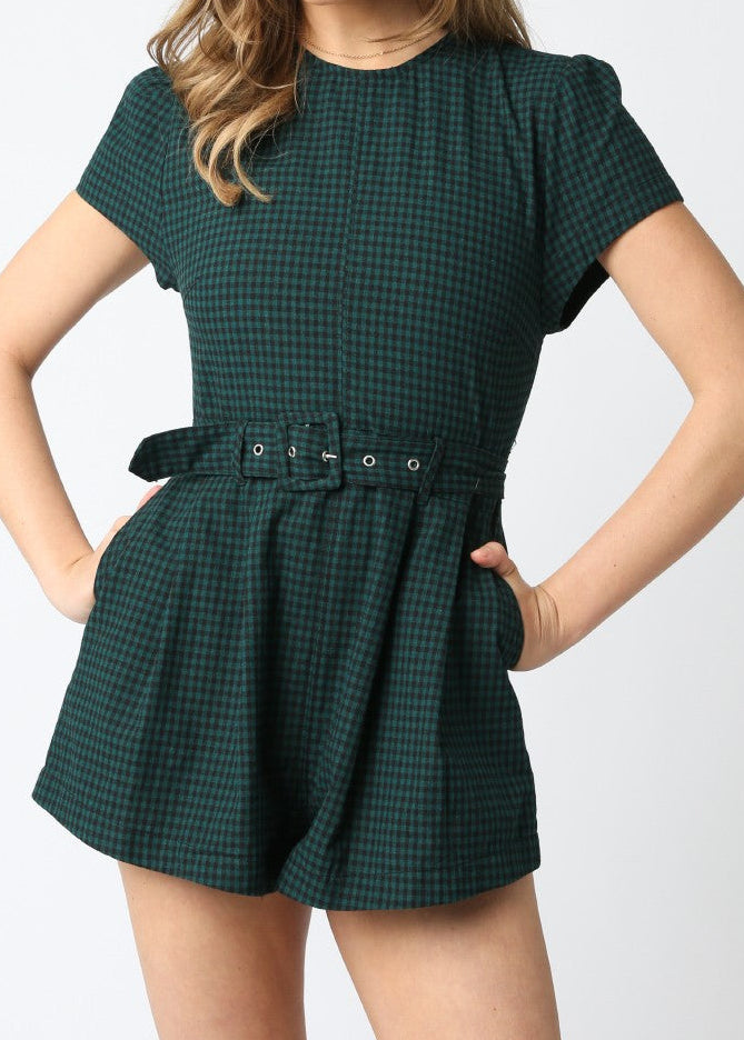 Sadie Romper-Green Gingham