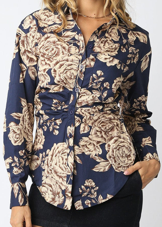 Larson Blouse - Navy/Tan
