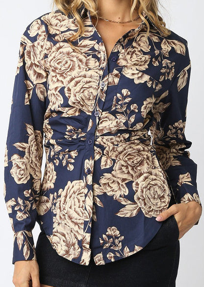 Larson Blouse - Navy/Tan