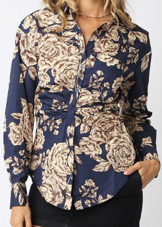 Larson Blouse - Navy/Tan