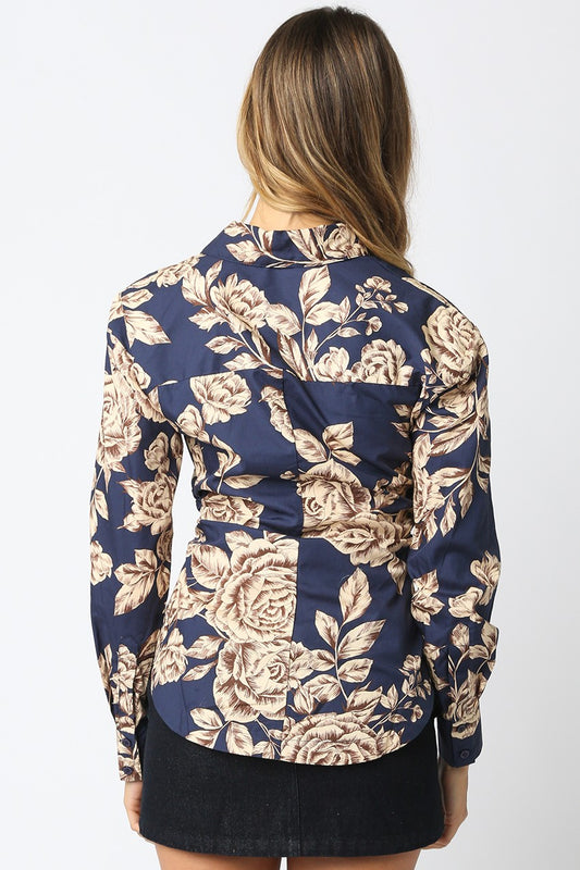 Larson Blouse - Navy/Tan