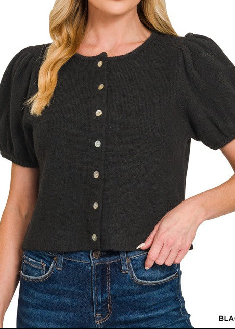 Cozy Classic Puff Sleeve Cardigan Sweater