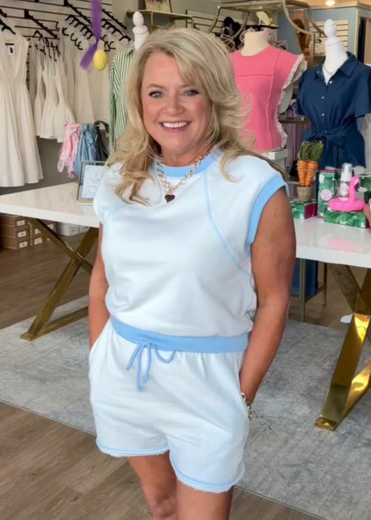 Coastal Ease Blue Lounge Short Set