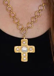 Pearl Cross Pendant-Gold